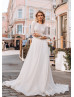 Long Sleeves Ivory Sparkle Tulle Wedding Dress